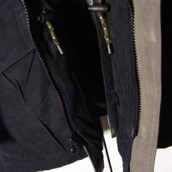 Vtg 90's Rainforest Dark Blue Zip Coat w Leather Collar Sz L
